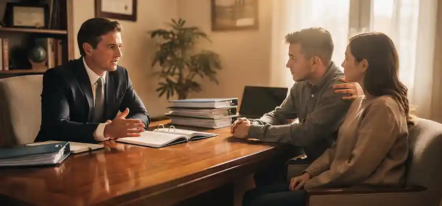 Parents meeting with a birth injury lawyer to discuss legal options after their child's delivery injury
