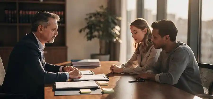 Parents meeting with a cerebral palsy specialist lawyer to review their birth injury case
