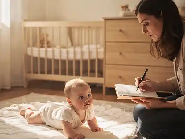 Parent monitoring an infant for early signs of cerebral palsy including muscle tone and movement patterns
