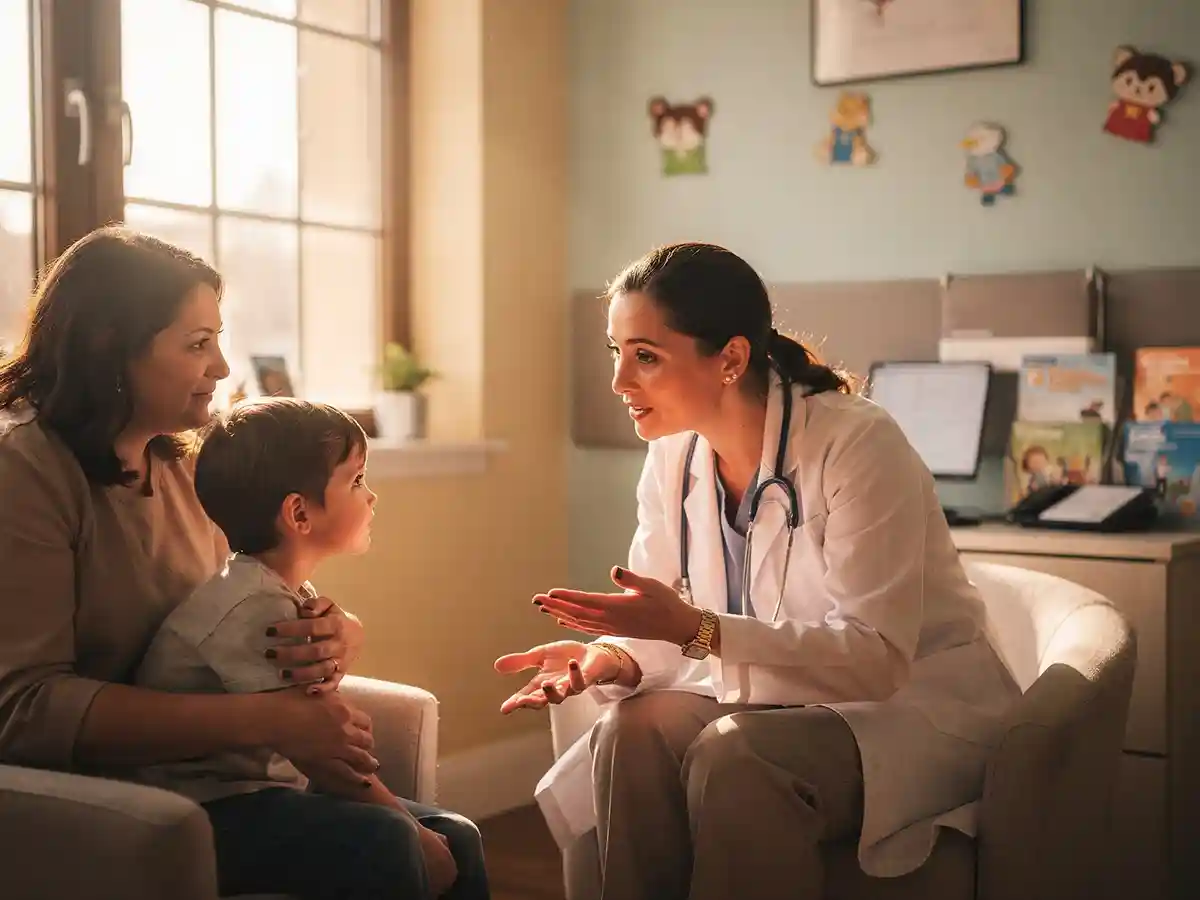 Young person with dyskinetic cerebral palsy using an eye-gaze communication device to engage with a family member