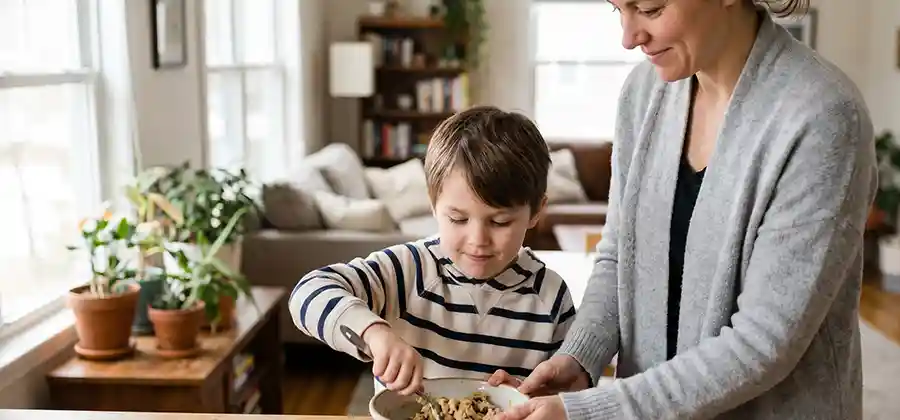 Child with cerebral palsy engaging in daily activities with family support