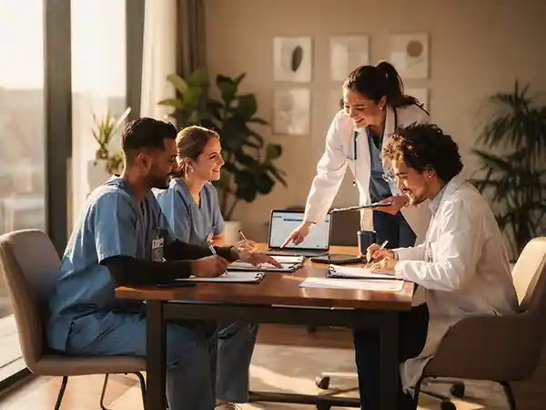 Multidisciplinary cerebral palsy care team coordinating treatment plans, illustrating how integrated specialty care drives improved long-term outcomes