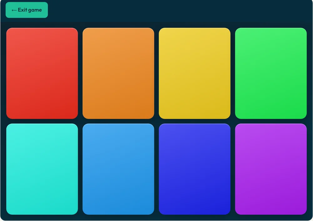 Music Pads, one of the new Cerebral Palsy Center games, showing eight large brightly colored sound pads